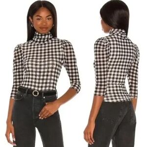 Free People Gather Checkered Mesh Turtleneck M
